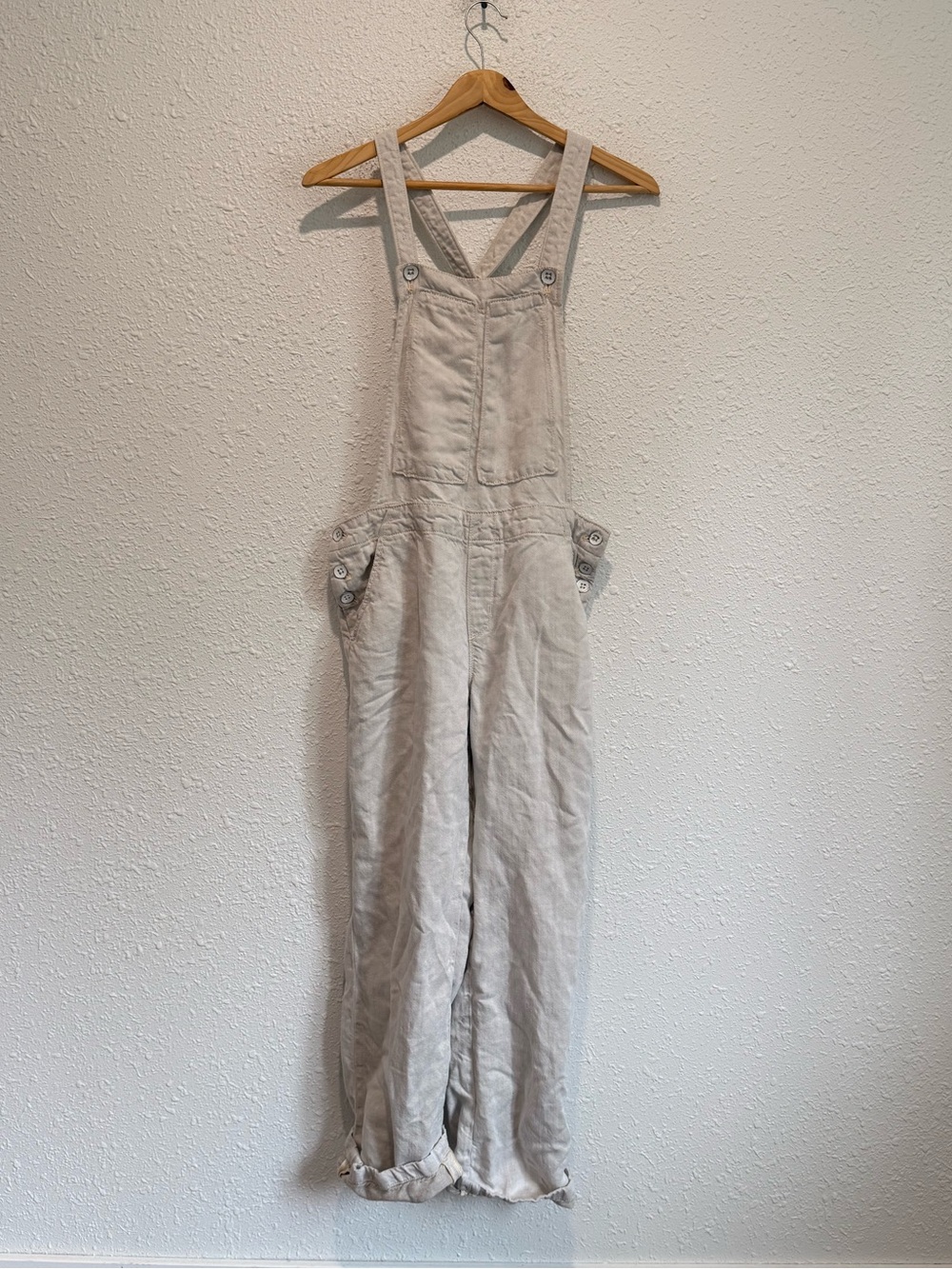 Pilcro letterpress Anthropologie cream beige linen overalls pants S
